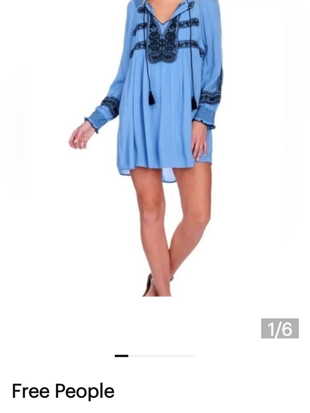Free People Sky Blue Embroidered Peasant Tunic - Picture 1 of 5